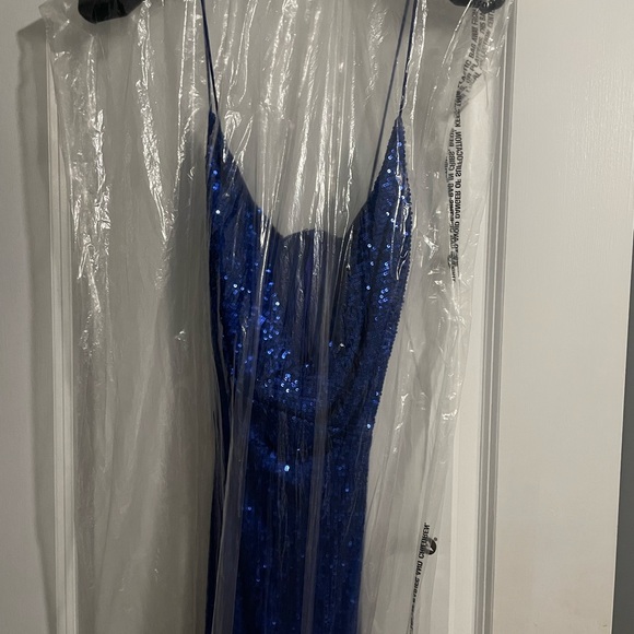 NWT Jay Godfrey Blue Sequin cross-back Dress - Picture 2 of 5